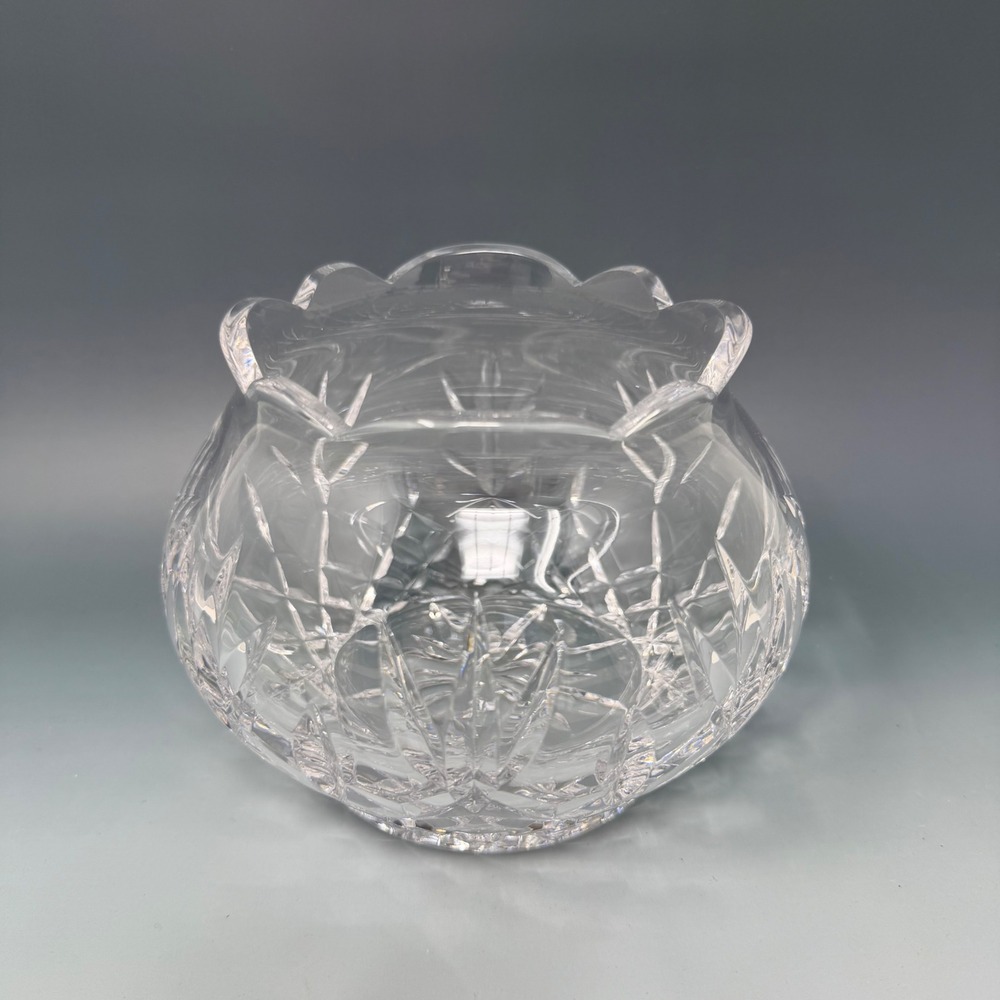 Vintage Cut Crystal Scalloped Edge Rose Bowl Vase Clear Glass Floral Decor